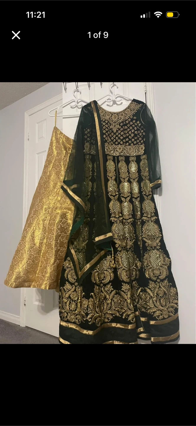 Green and Gold Embroidered heavy Dress - photo 2
