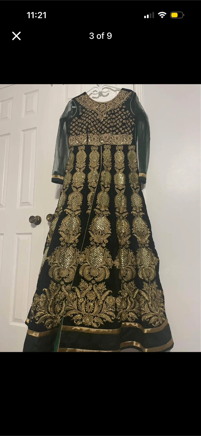 Green and Gold Embroidered heavy Dress - photo 3