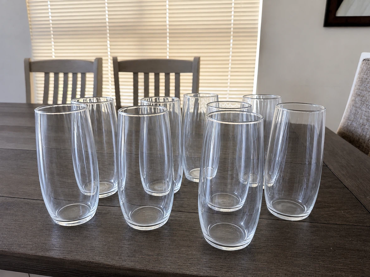 Set of 9 Clear Glass Tumblers