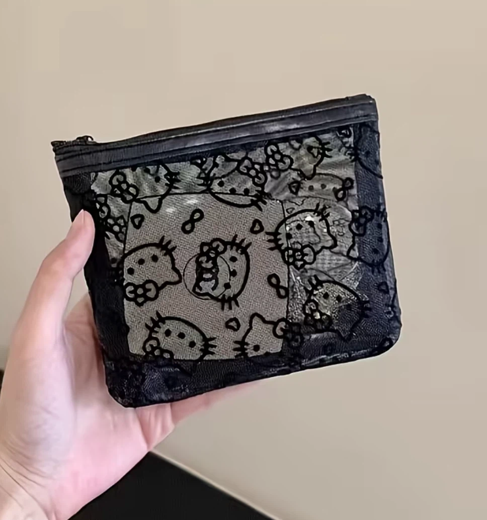 Kitty black mesh pouch