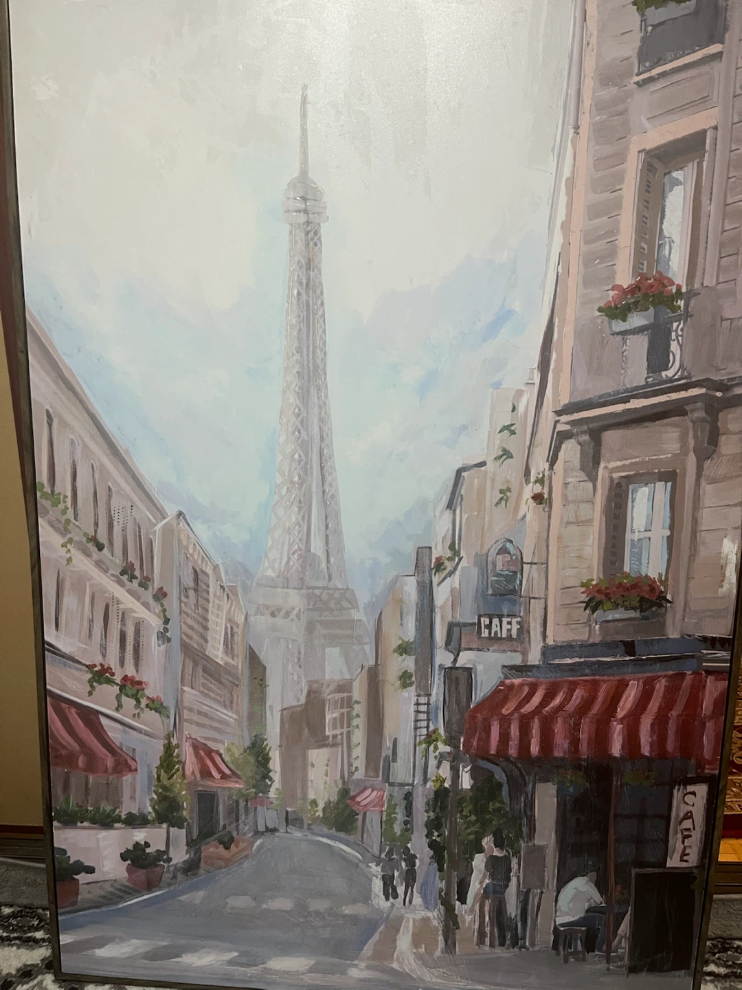 Parisian Street Scene Painting with Eiffel Tower