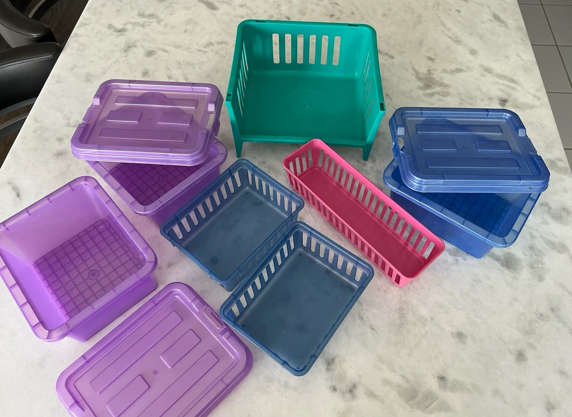 Assorted Plastic Storage Bins and Trays