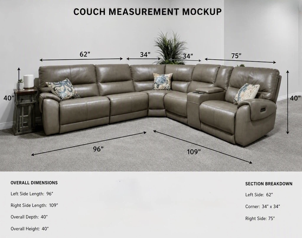 Grey Leather Sectional Recliner Sofa
