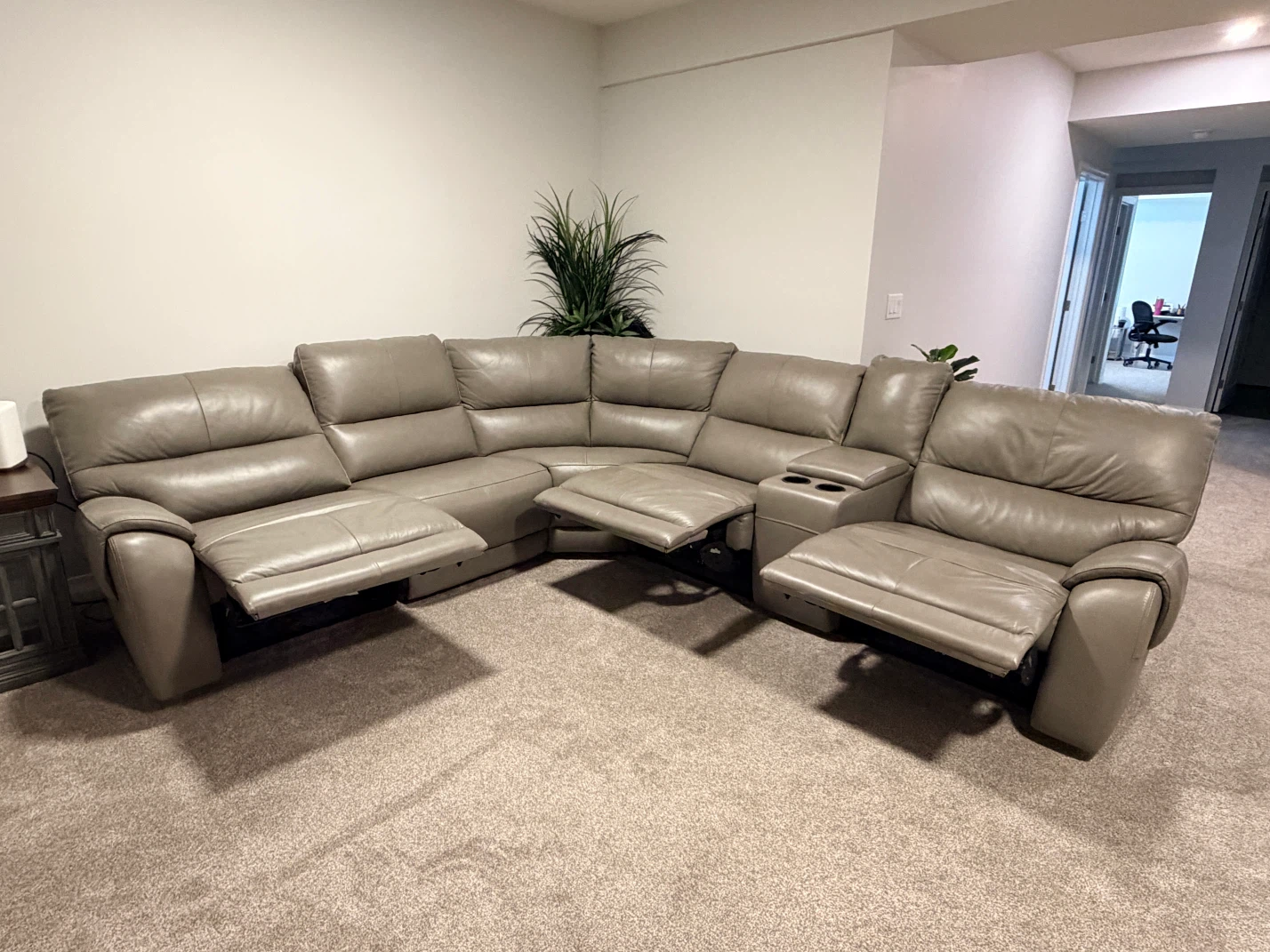 Grey Leather Sectional Recliner Sofa - photo 3