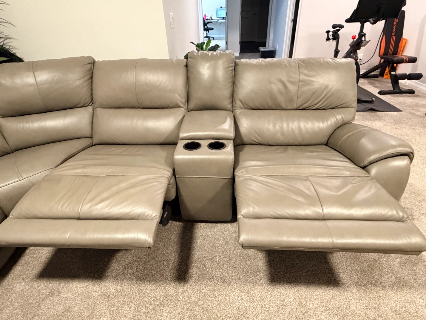Grey Leather Sectional Recliner Sofa - photo 4