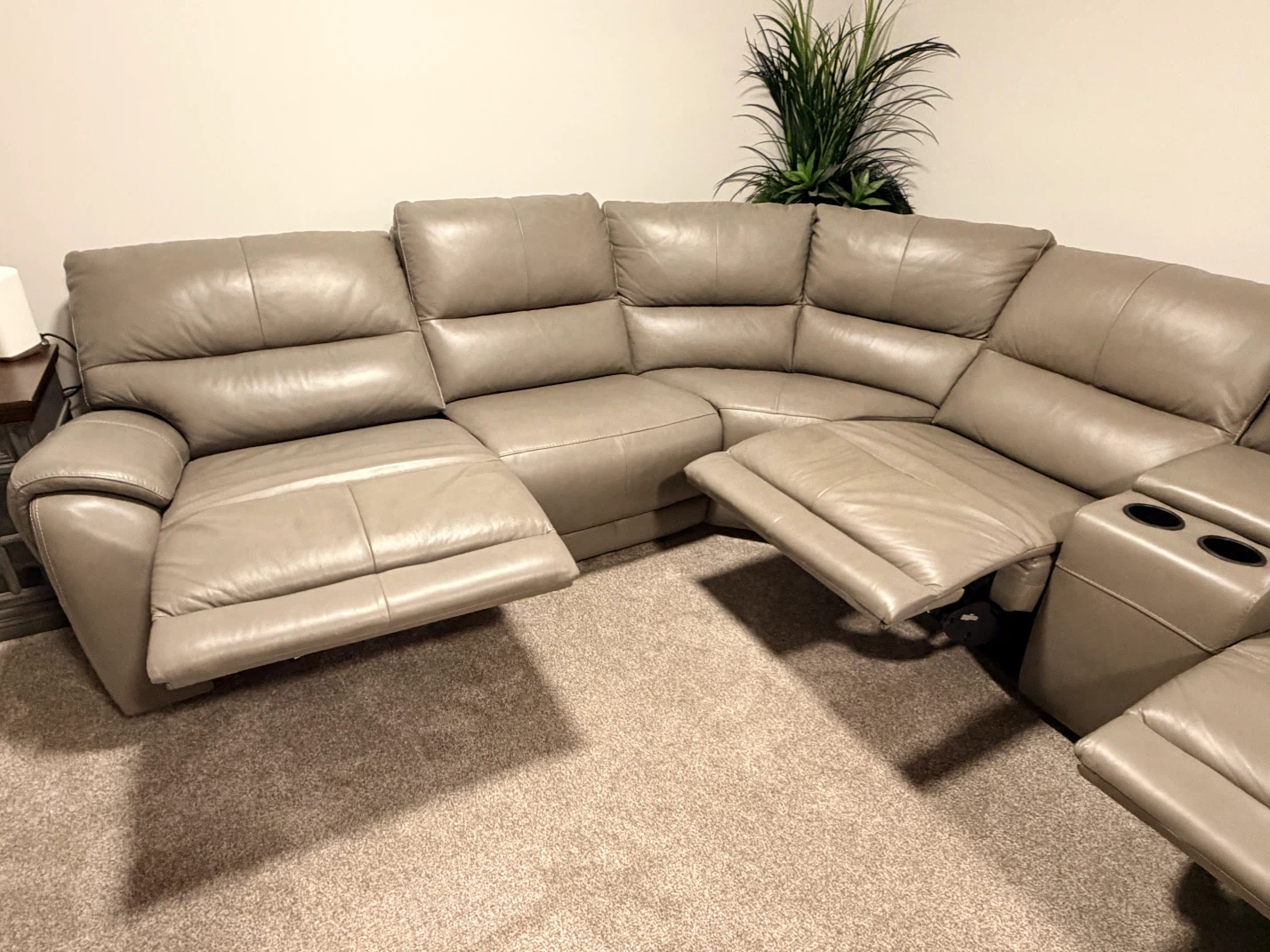 Grey Leather Sectional Recliner Sofa - photo 5