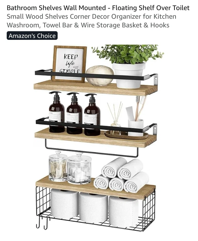 New Bathroom Floating Shelves with Metal Basket