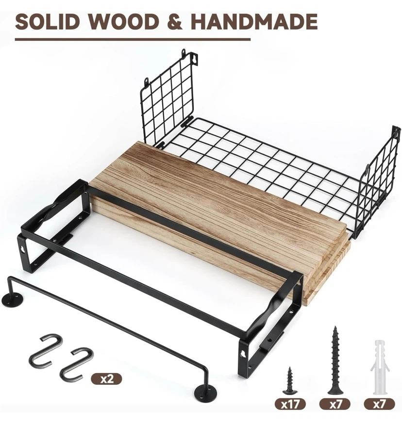 New Bathroom Floating Shelves with Metal Basket - photo 4