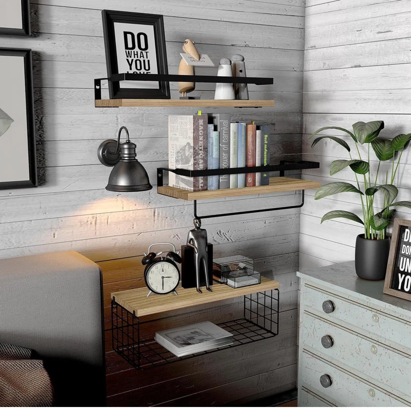 New Bathroom Floating Shelves with Metal Basket - photo 5