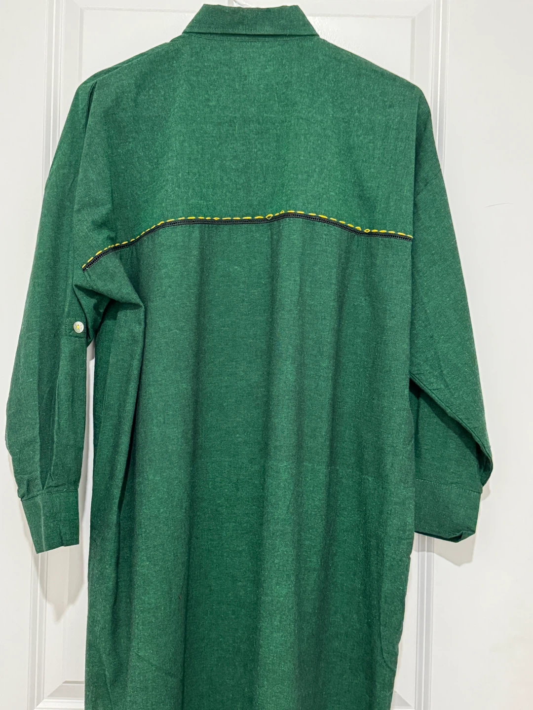 Women's Cotton Green Collared Long Sleeve Maxi Dress - photo 2