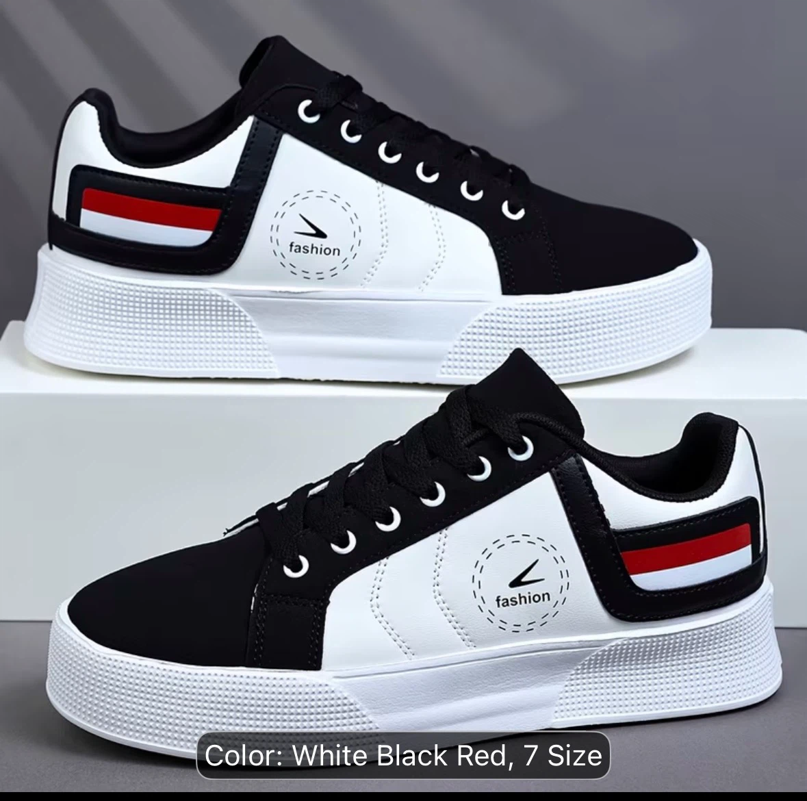 Fashion Sneakers - Black & Red, Size 7