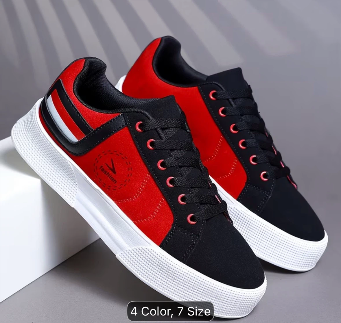 Fashion Sneakers - Black & Red, Size 7 - photo 3