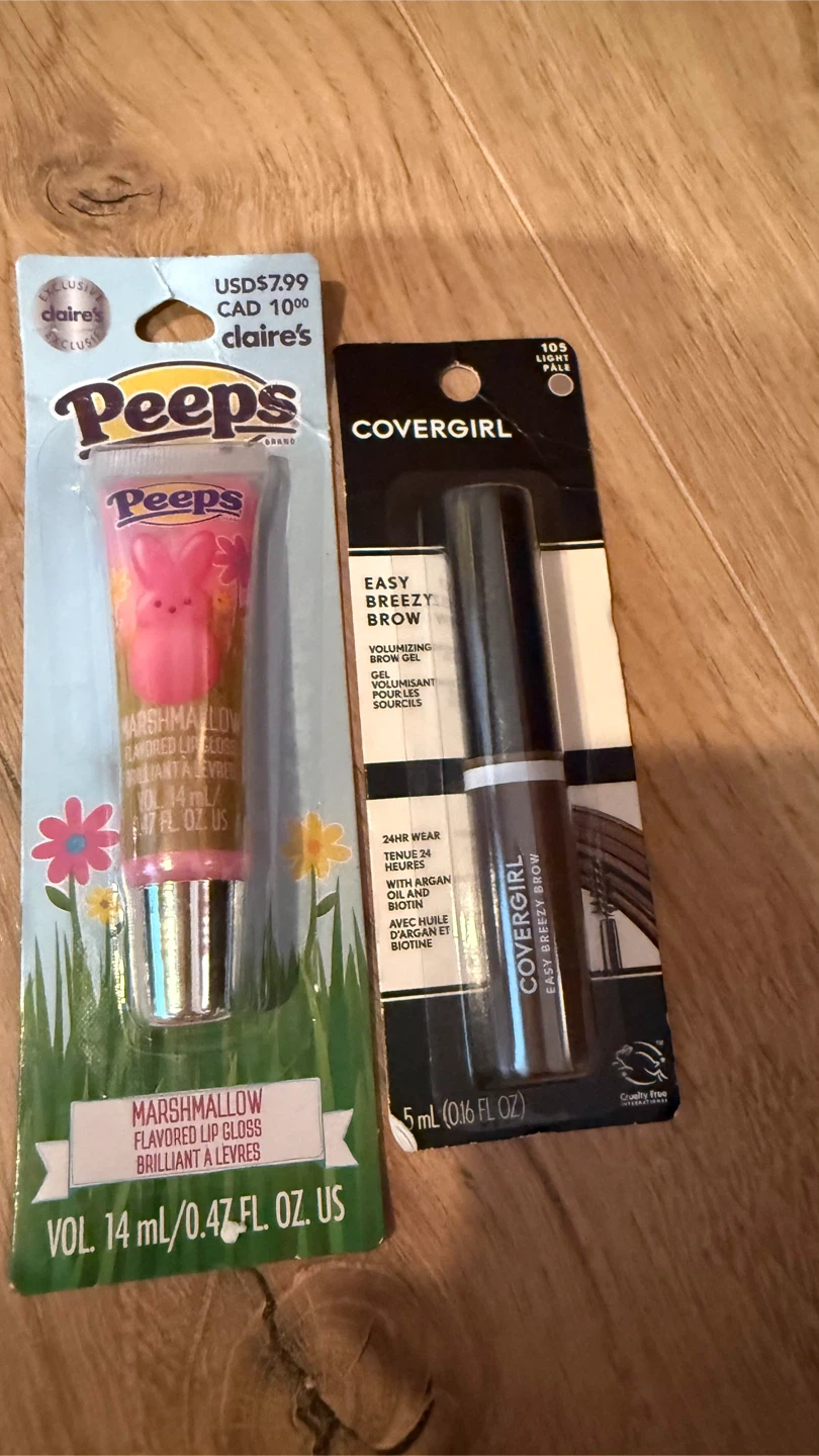 Peeps Marshmallow Lip Gloss & Covergirl Brow Gel