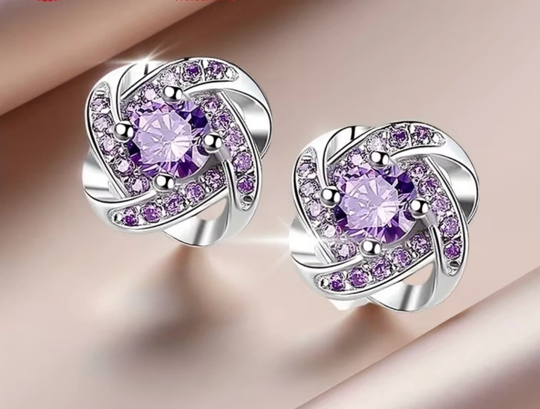 Moissanite Stud Earrings - Purple Gemstones