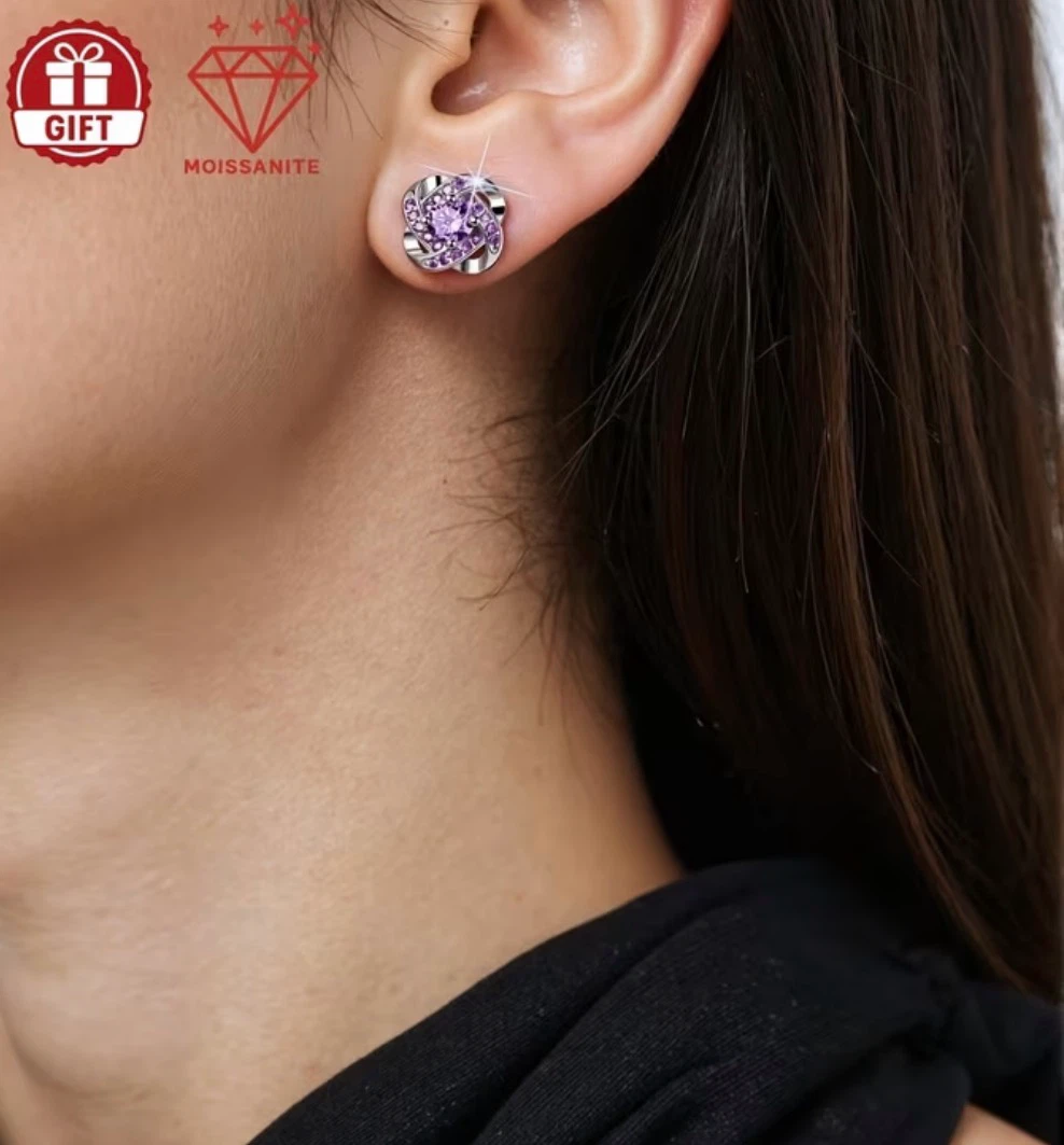 Moissanite Stud Earrings - Purple Gemstones - photo 2
