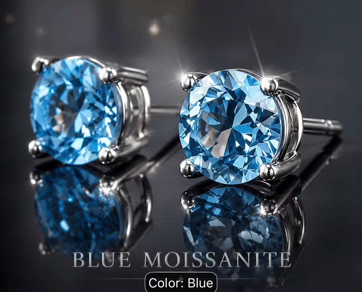 S925 Sterling Silver Blue Moissanite Stud Earrings - photo 3