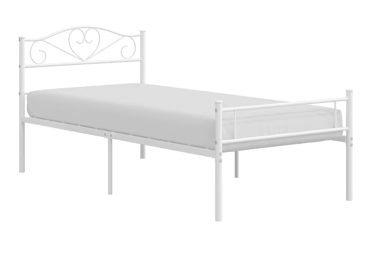 White Metal Twin Bed Frame with Heart Headboard