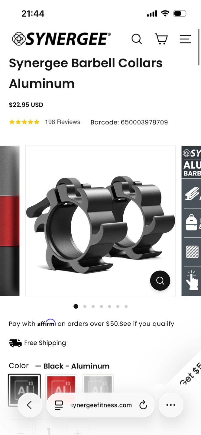 Synergee Aluminum Barbell Collars - photo 3