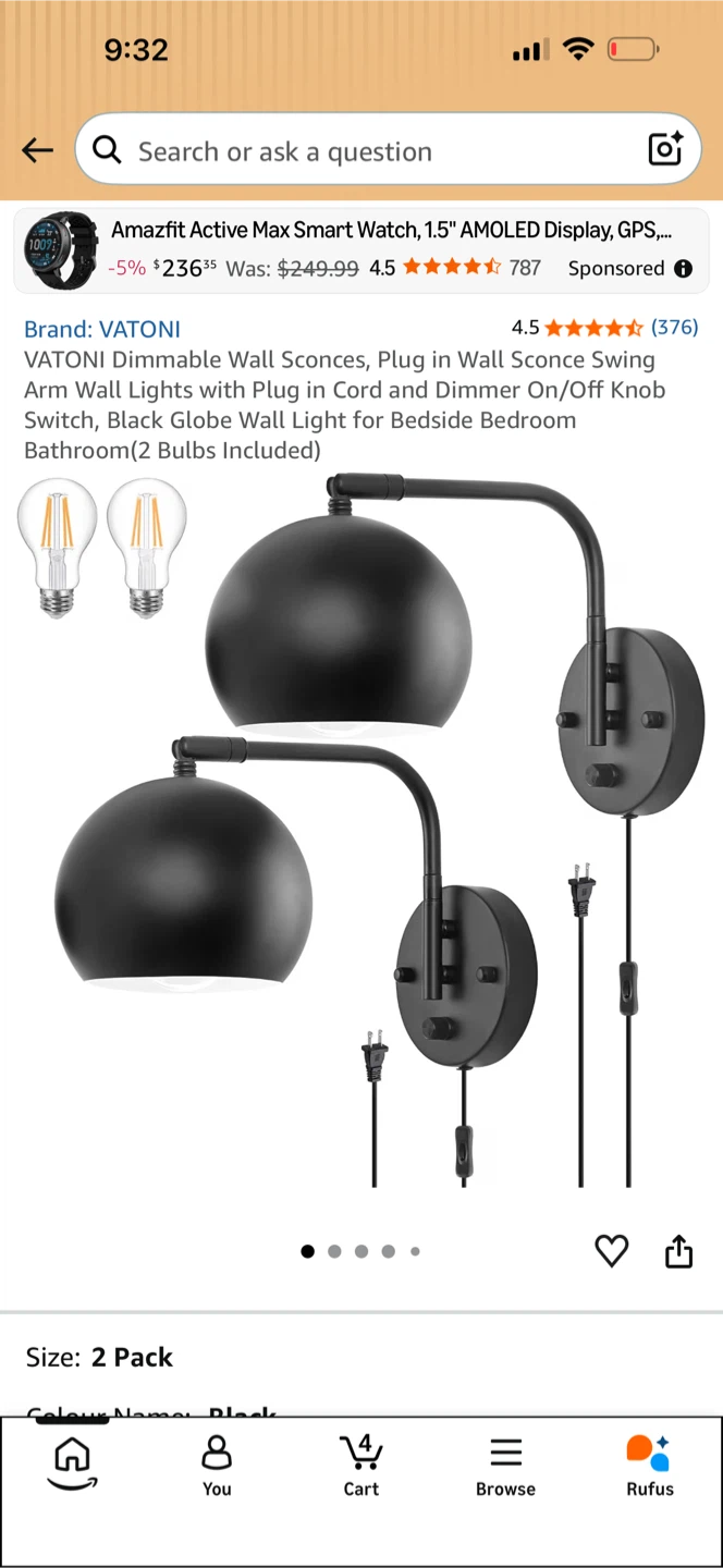 VATONI Dimmable Wall Sconces - 2 Pack