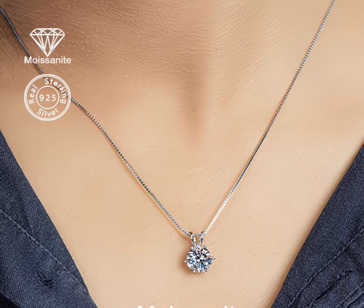 Sterling Silver Moissanite Pendant Necklace - photo 2