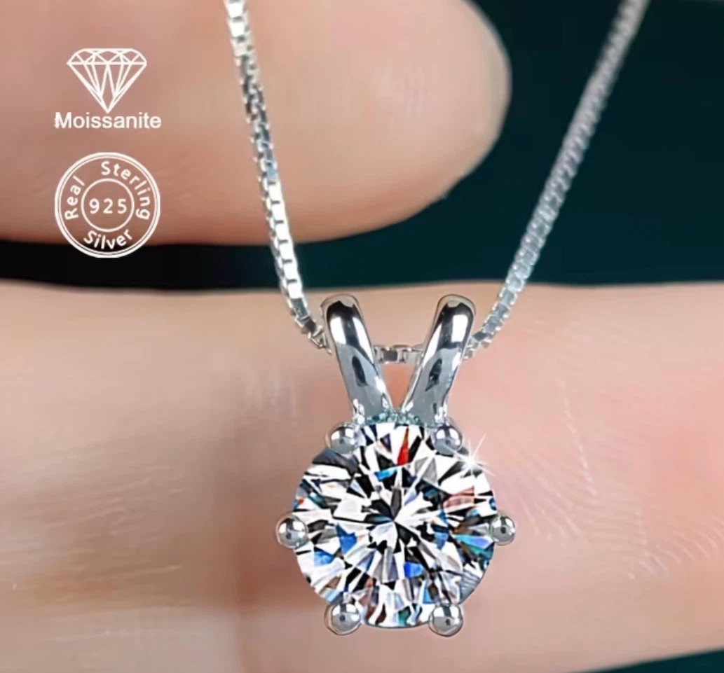 Sterling Silver Moissanite Pendant Necklace - photo 3
