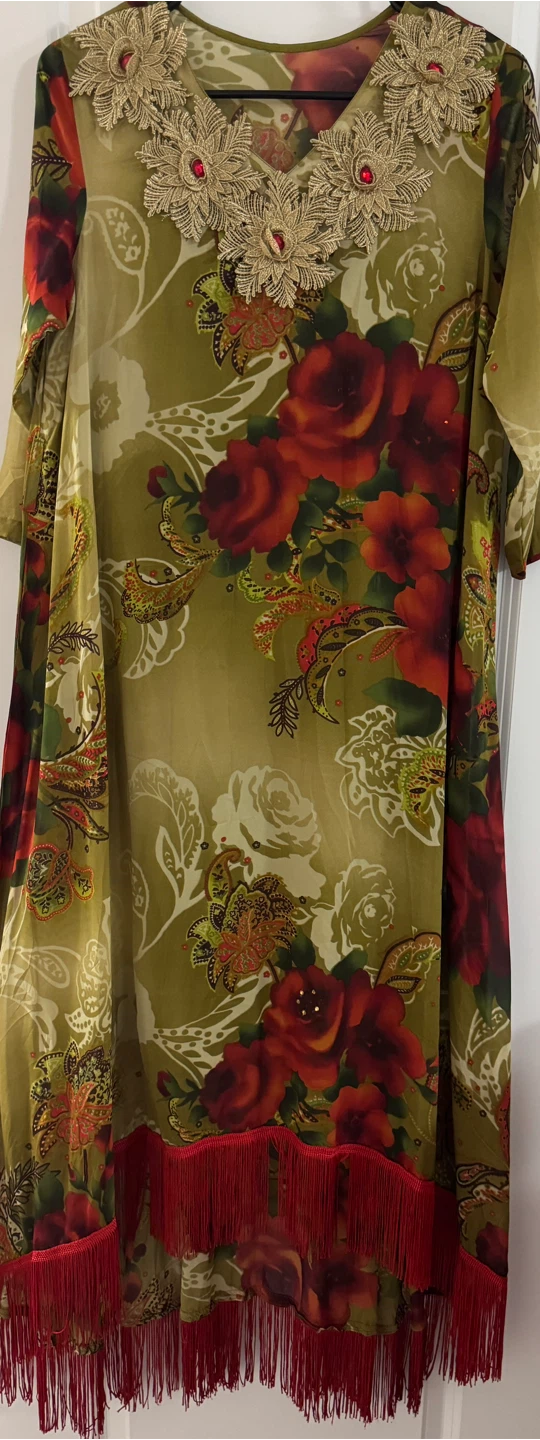 Women's Printed Tunic Top with Red Fringe