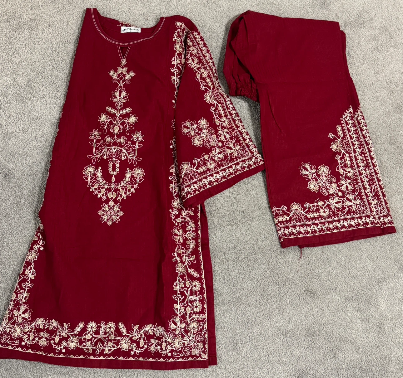 Maroon Embroidered Cotton Co-ord Set