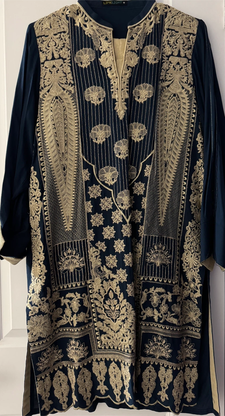 Limelight Navy Blue Embroidered Tunic Top