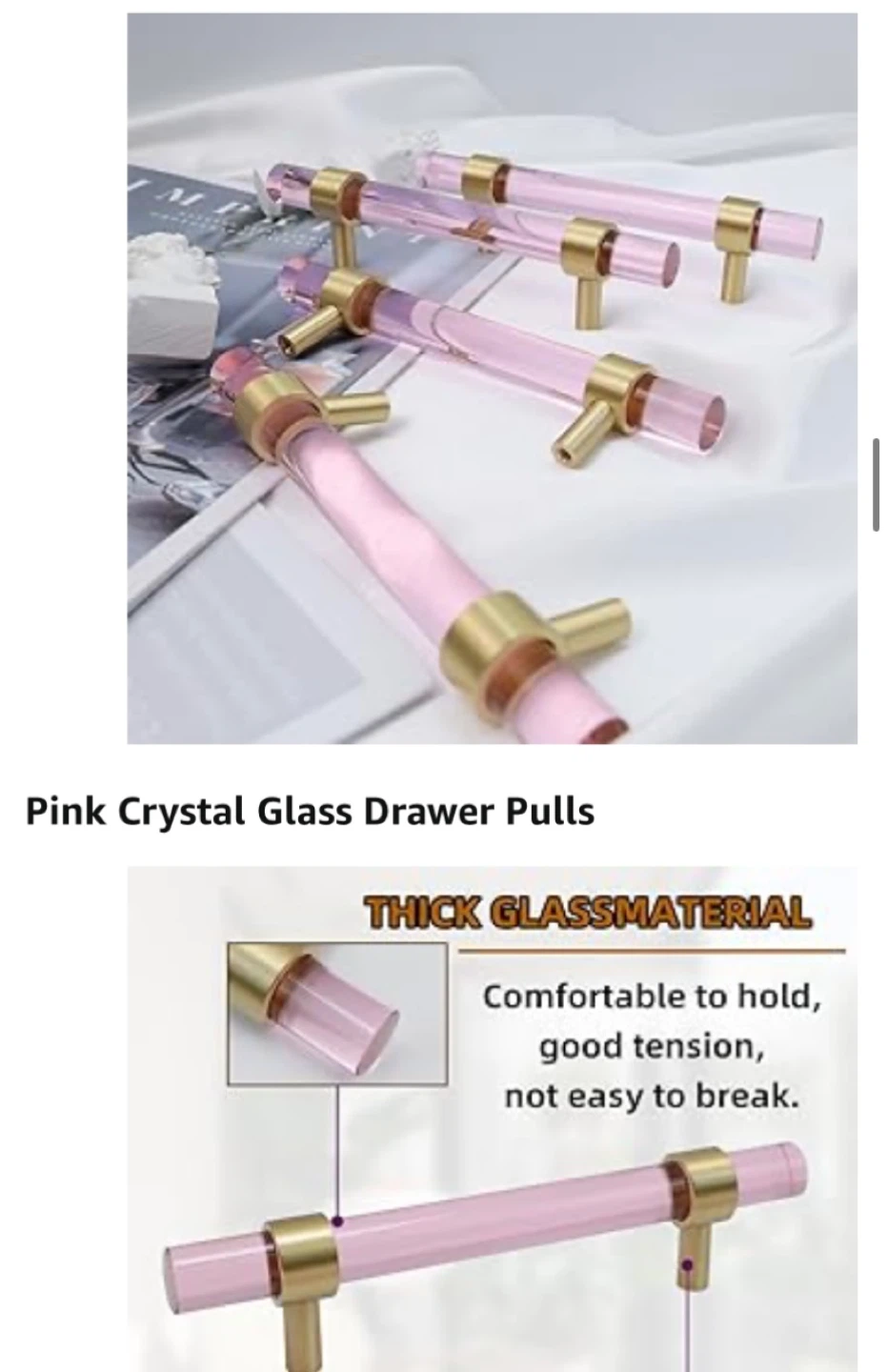 Pink Glass Drawer Pulls Cabinet Handles - photo 2