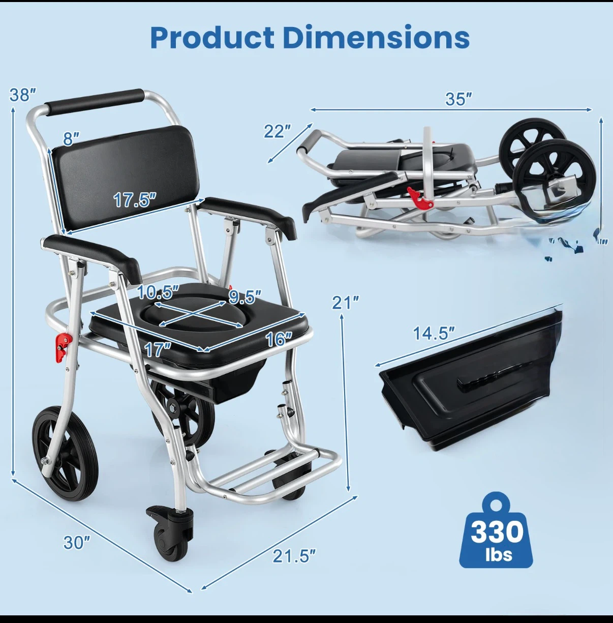 Folding Commode Chair and Transport Wheelchair - photo 3