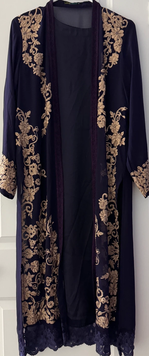 Limelight Embroidered Navy Blue Open Abaya Medium