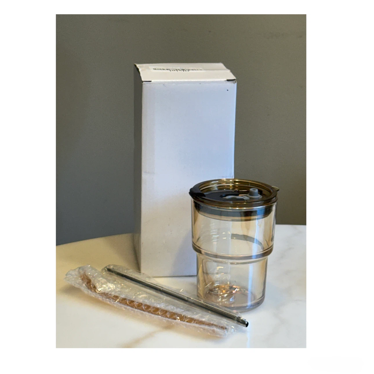 Brand new 13oz Glass Tumbler with Straw and Lid - photo 2