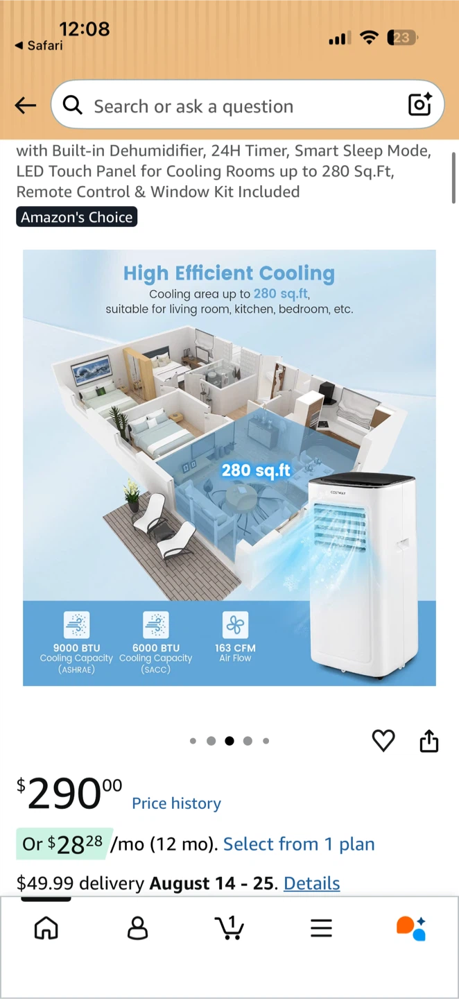COSTWAY 9000 BTU Portable Air Conditioner with Dehumidifier - photo 3