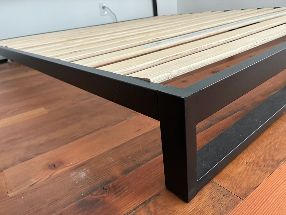 King Bed Frame, Black Metal Bed Frame with Wooden Slats - photo 3