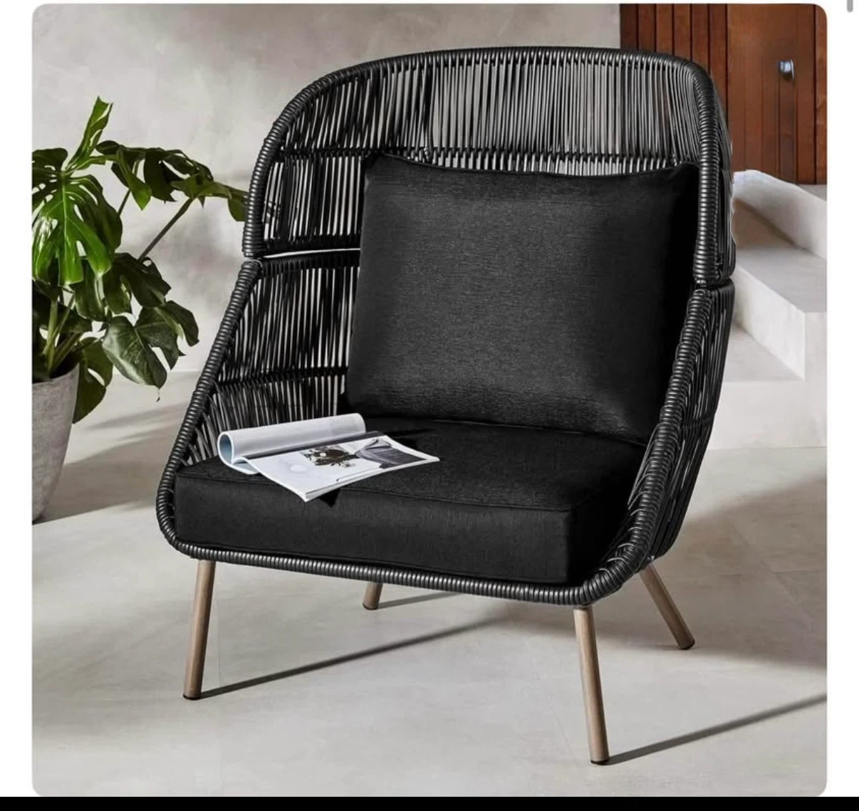 Black Woven Accent Chair with Cushion