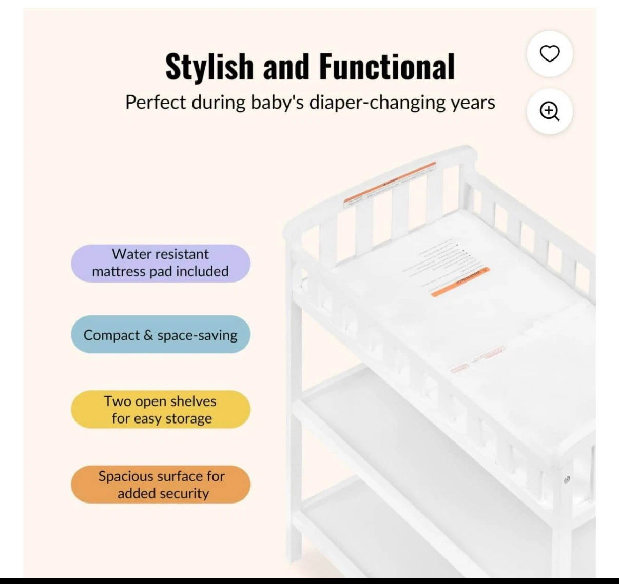 White Baby Changing Table with Storage Shelves - photo 3