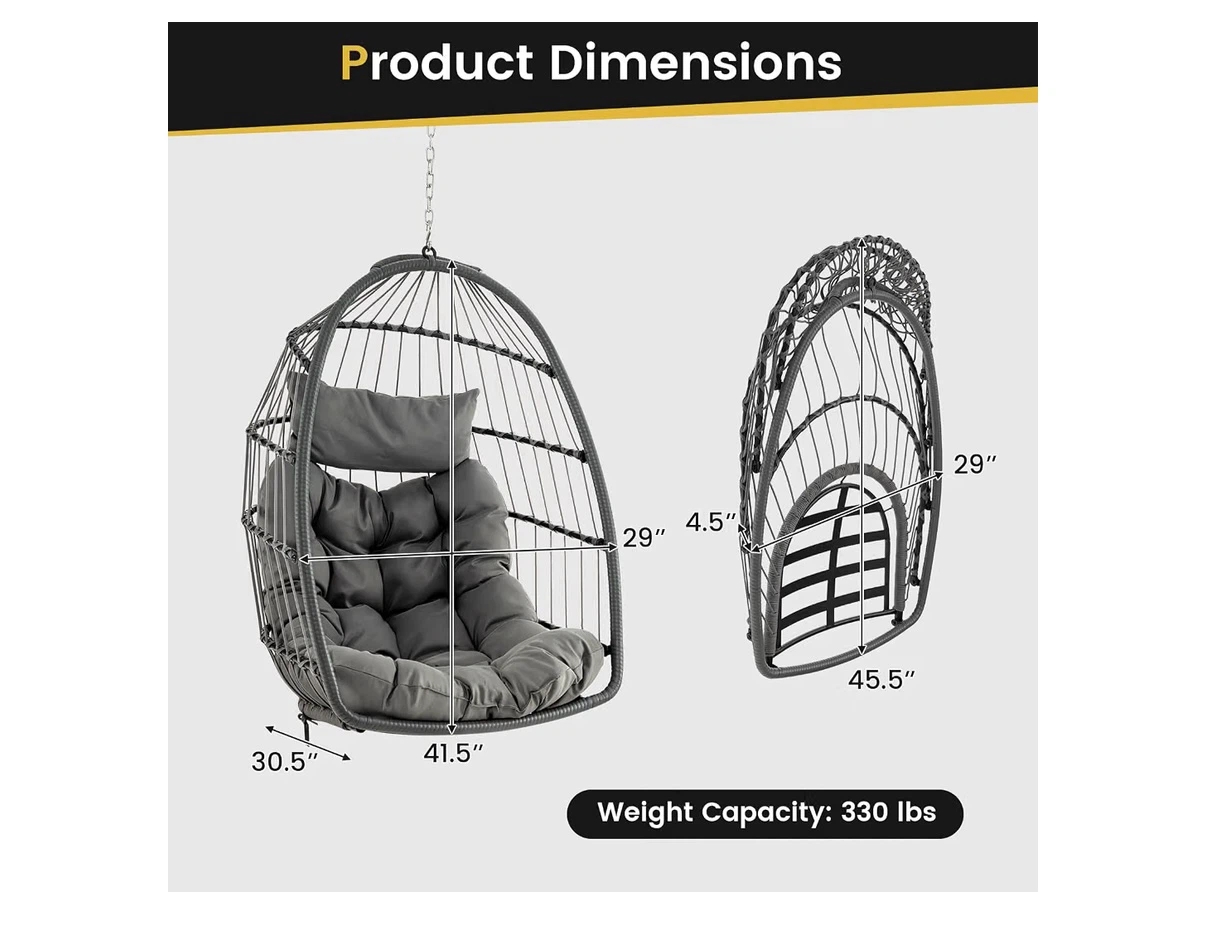 Grey Hanging Egg Chair with Cushion