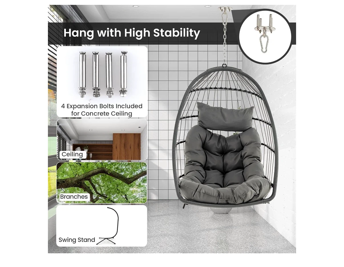 Grey Hanging Egg Chair with Cushion - photo 3