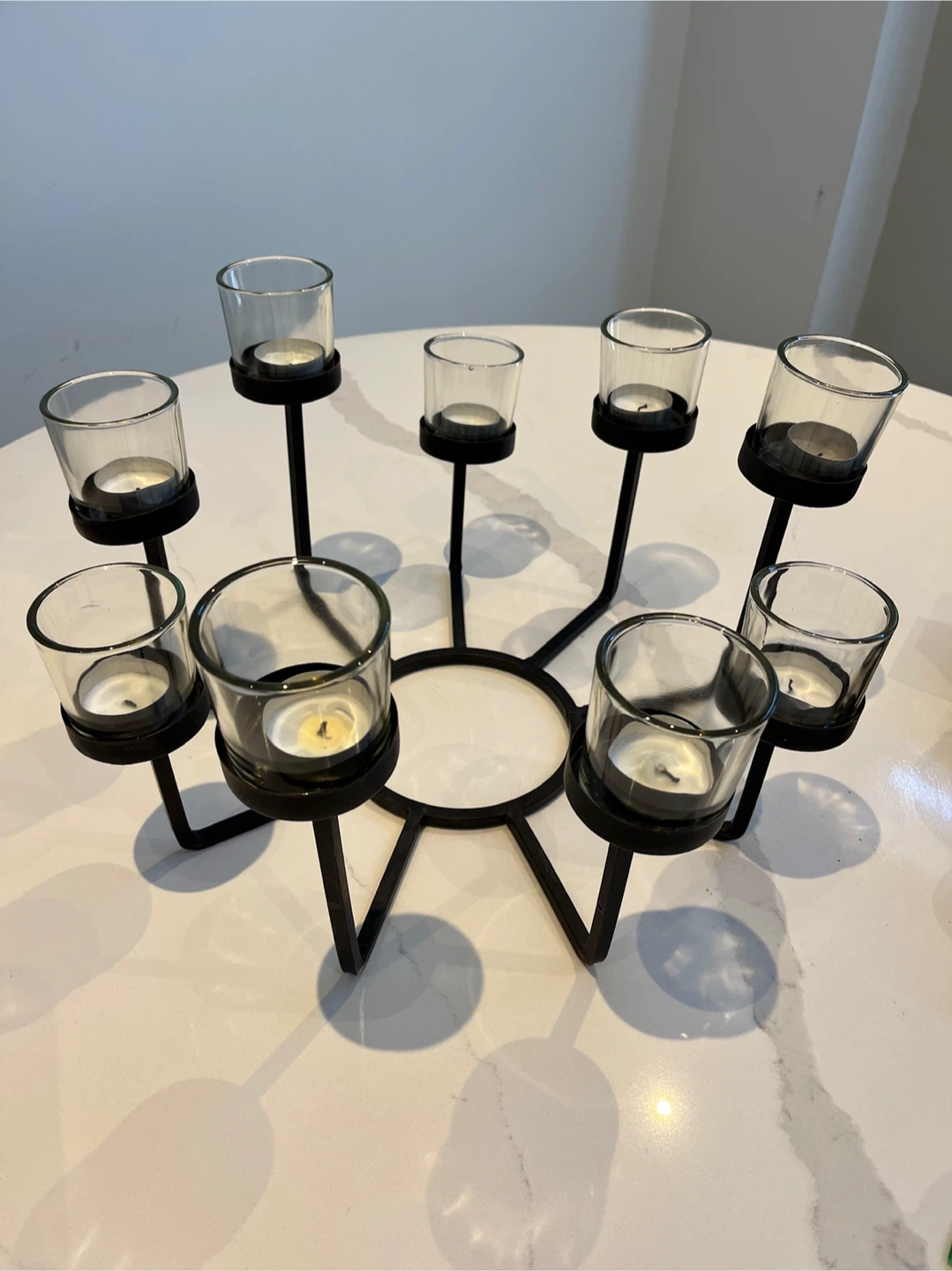 Black Metal Candelabra with 9 Glass Holders