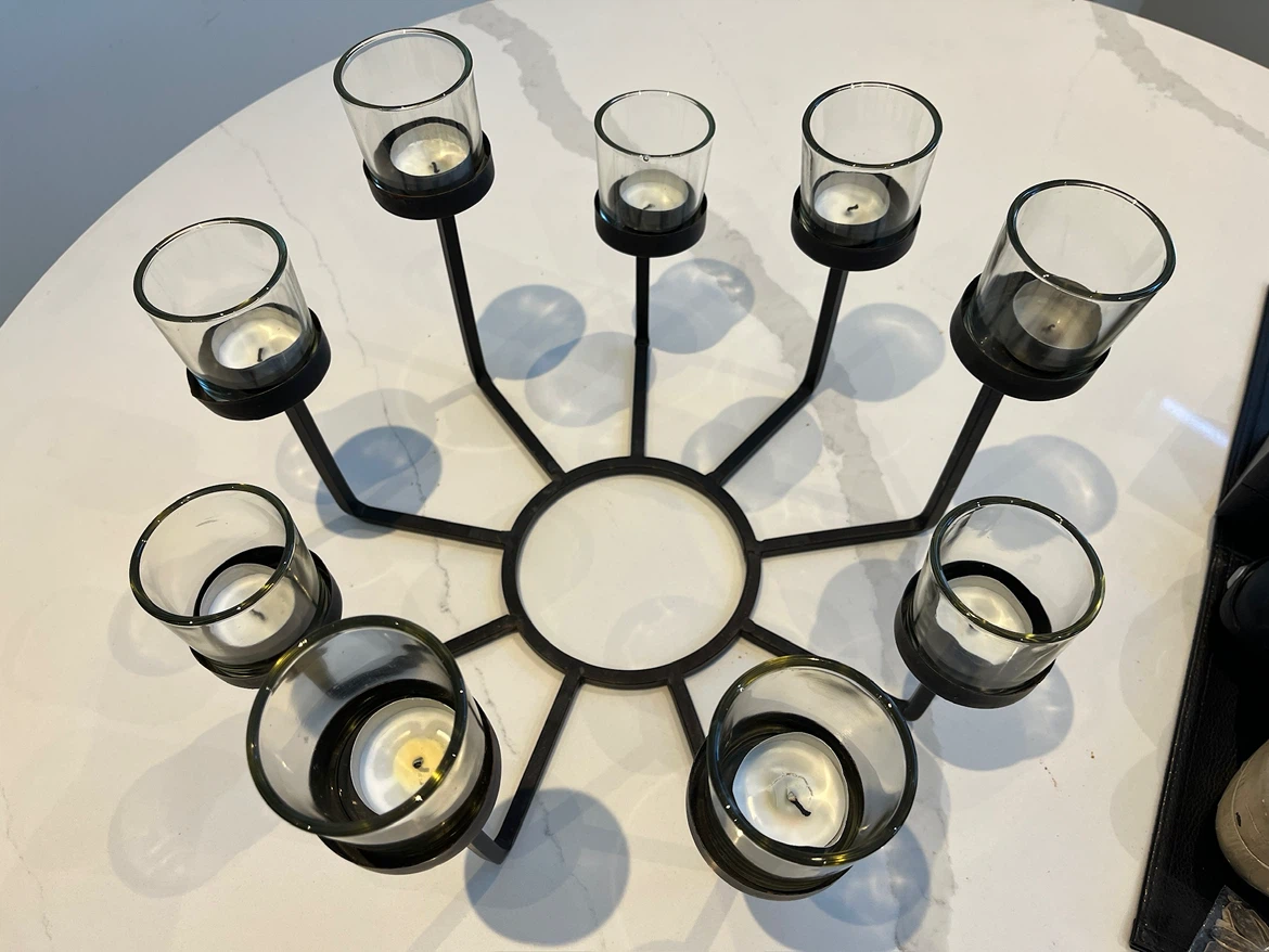 Black Metal Candelabra with 9 Glass Holders - photo 3