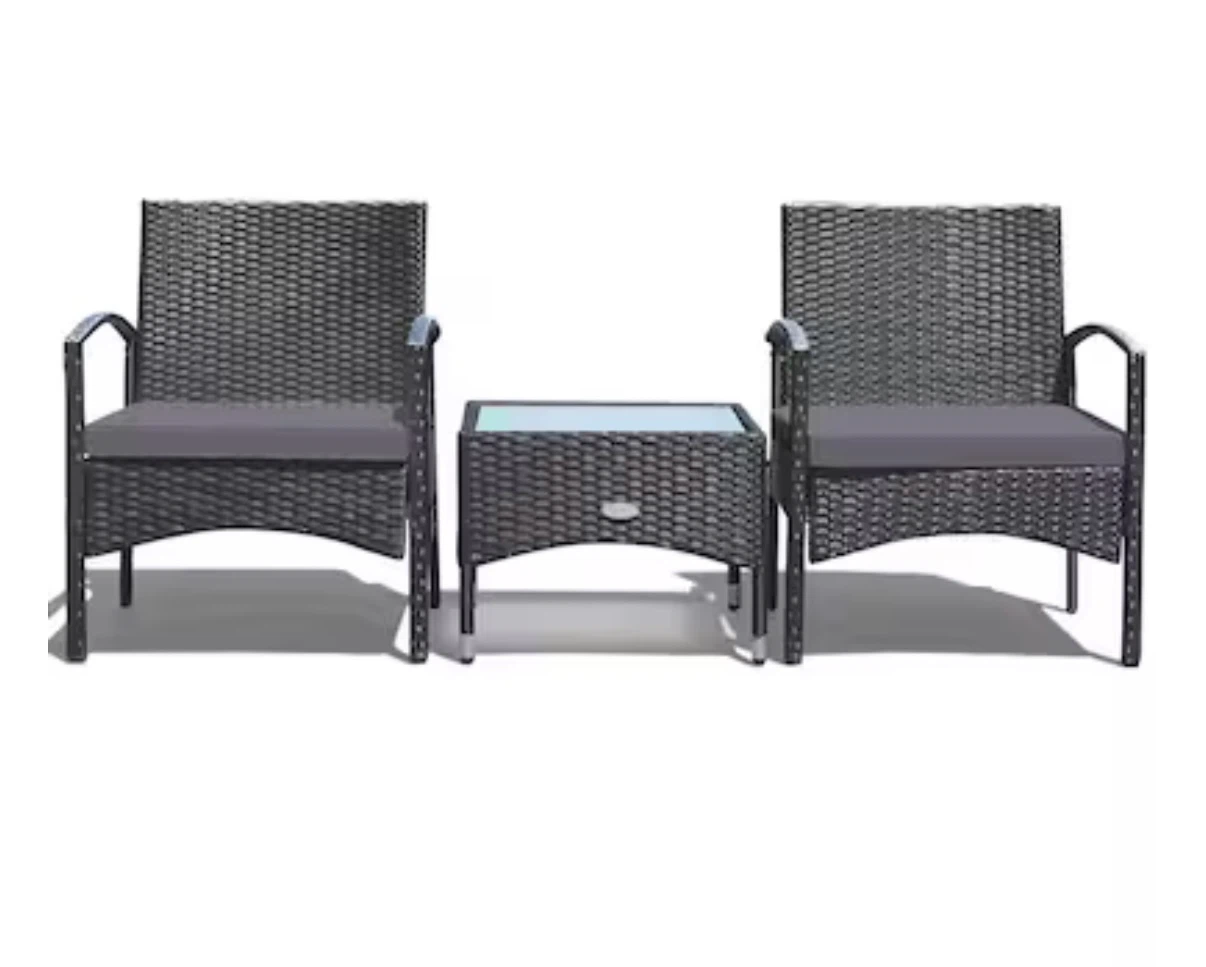 3-Piece Wicker Patio Set with Cushions