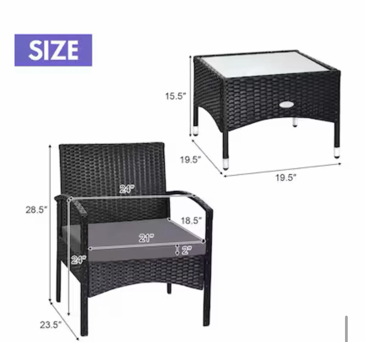 3-Piece Wicker Patio Set with Cushions - photo 3