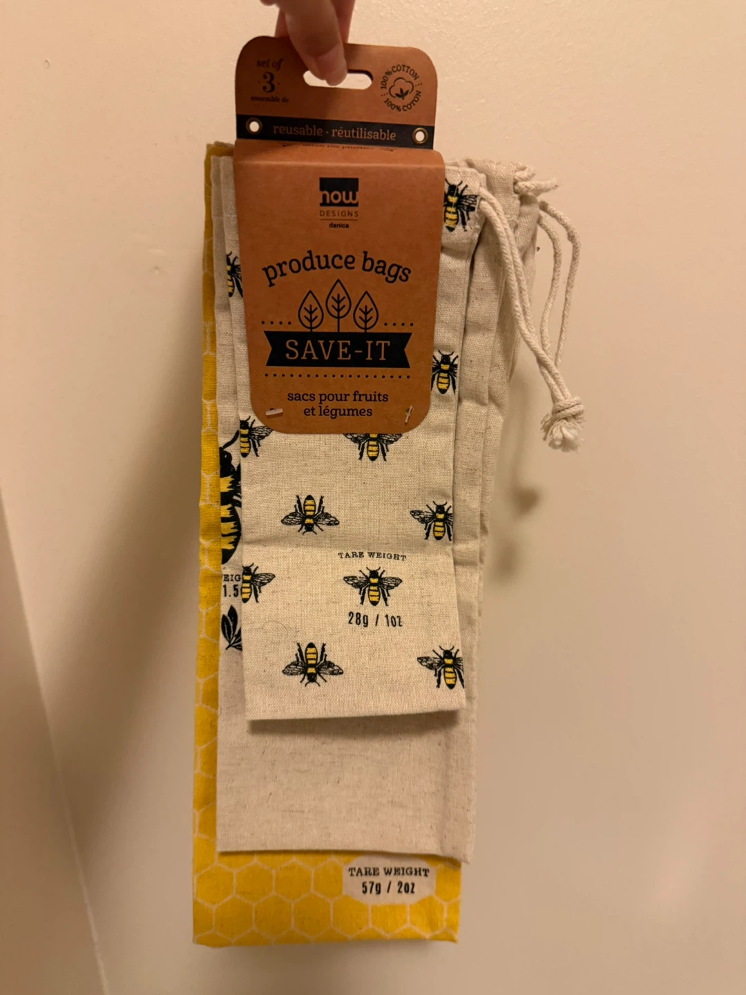 Reusable Produce Bags (Set of 3), bee themed