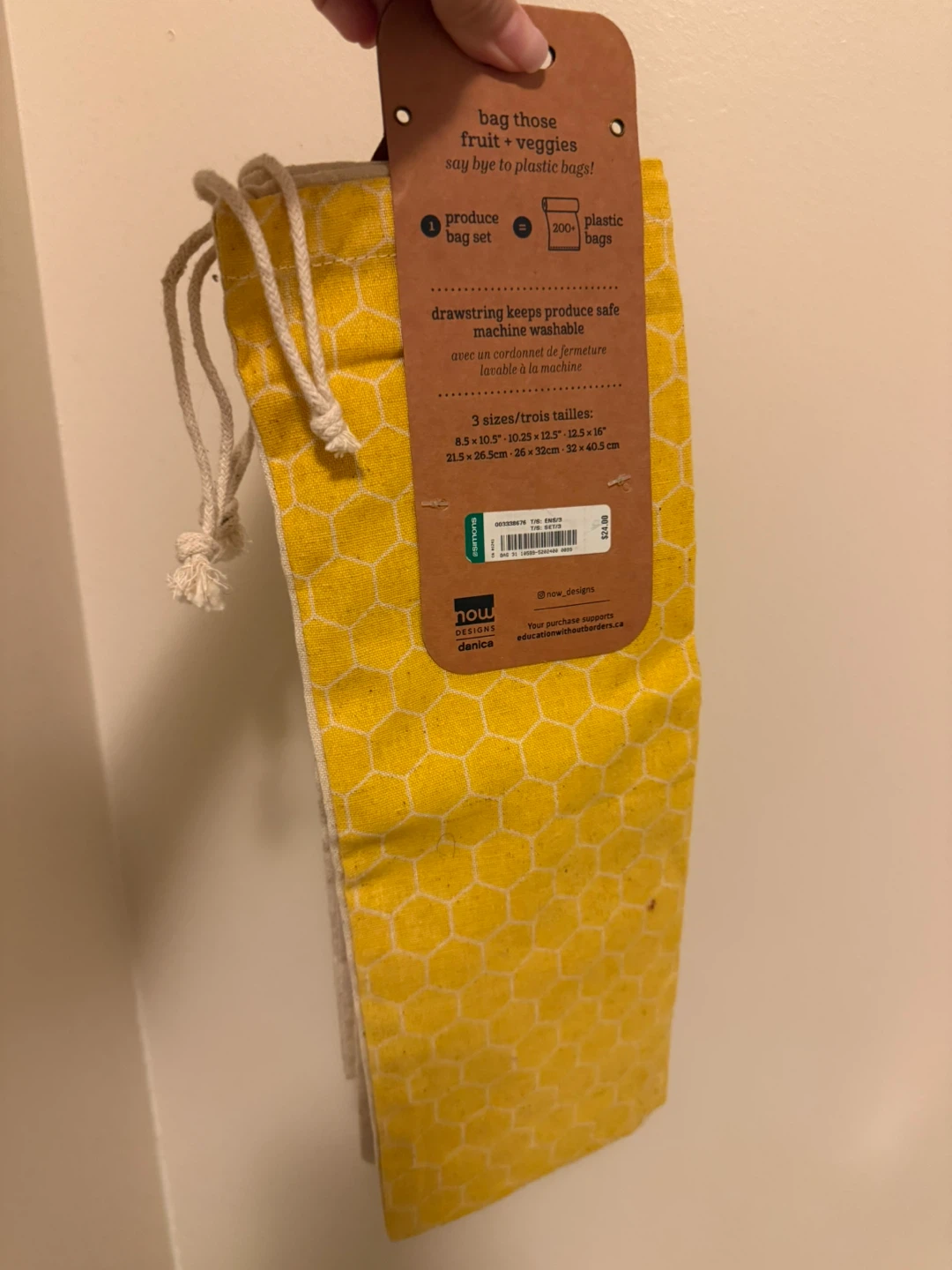 Reusable Produce Bags (Set of 3), bee themed - photo 3