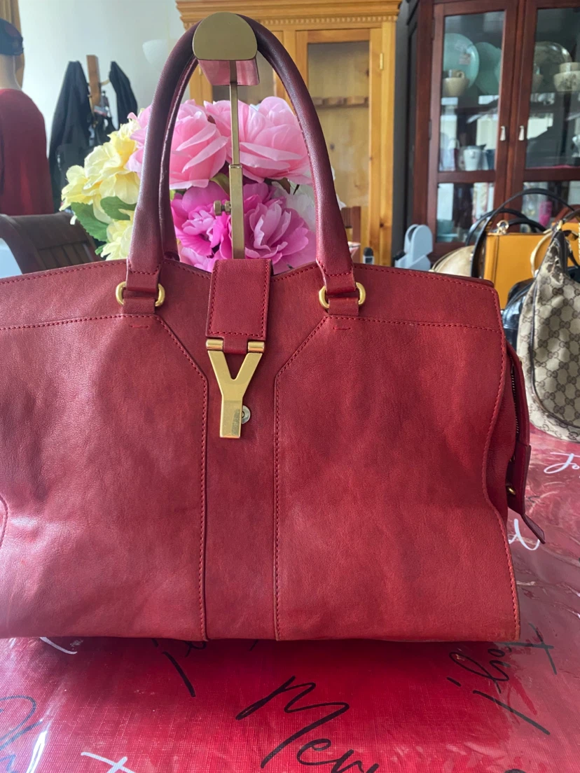 Saint Laurent Red Leather YSL Muse Two Top Handle Bag