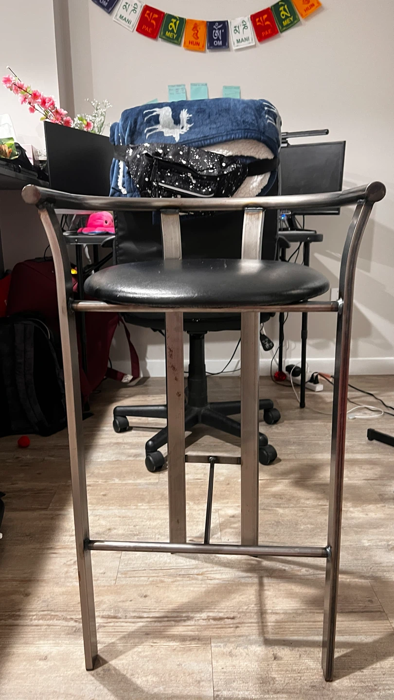 Leather Metal Bar Stool with Black Padded Seat - photo 2