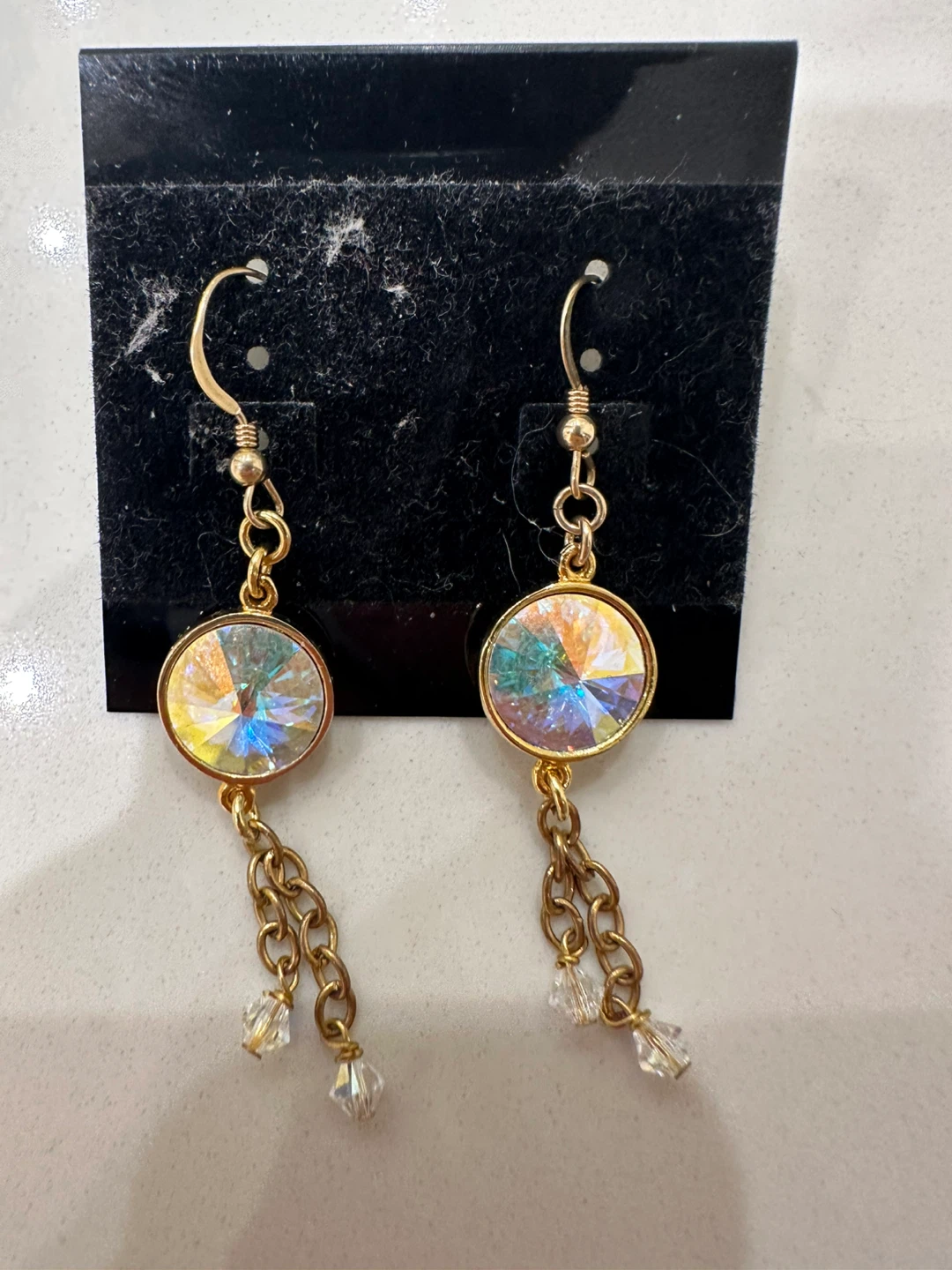 Gold-tone Dangle Earrings with Crystal Accents