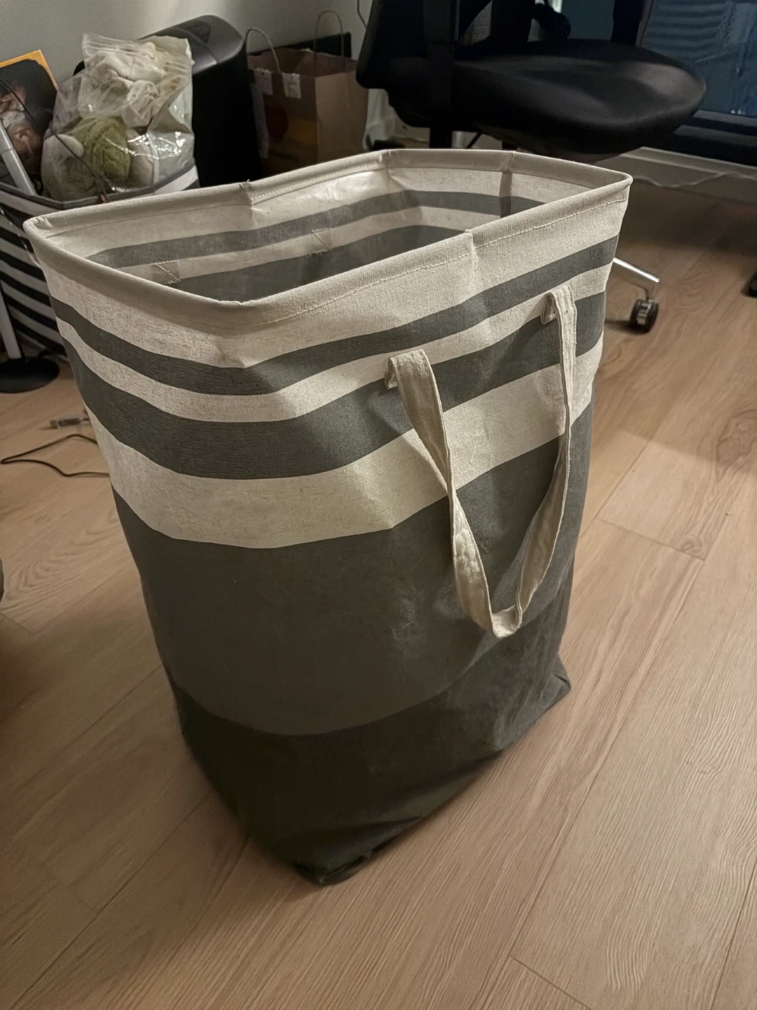 Striped Laundry Hamper with Handles