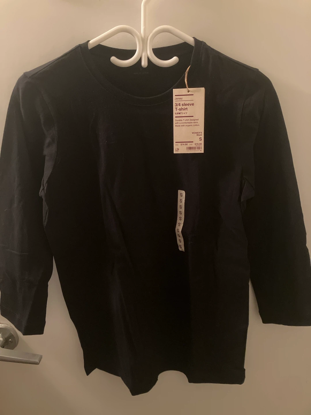 MUJI 3/4 Sleeve T-Shirt - Black - Size S