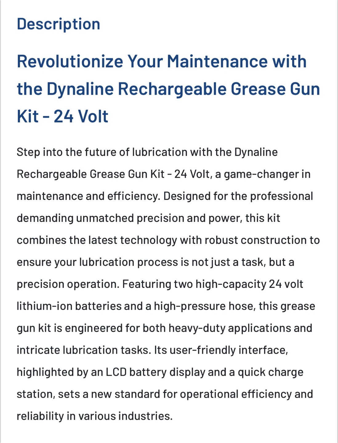 Dynaline 24V Rechargeable Grease Gun Kit - photo 2